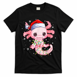 Christmas Axolotl Santa Hat Lights Japanese Cute Anime Xmas T-Shirt - Black