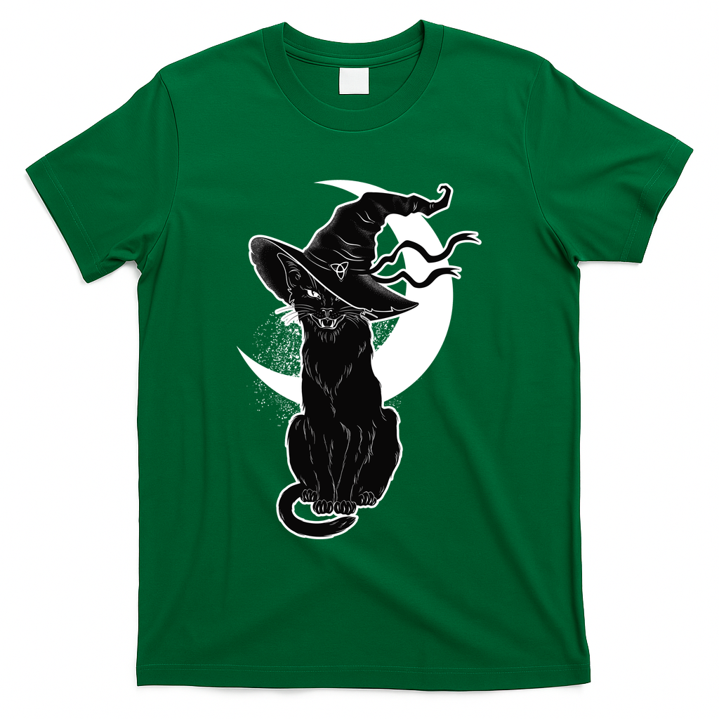 Vintage Scary Halloween Black Cat Moon Witch T-Shirt