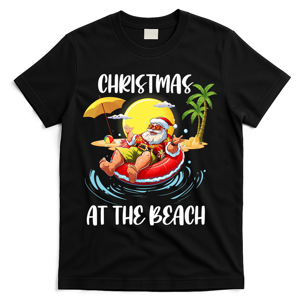 Christmas At The Beach Santa Summer Vacation Beach In July T-Shirt - Black