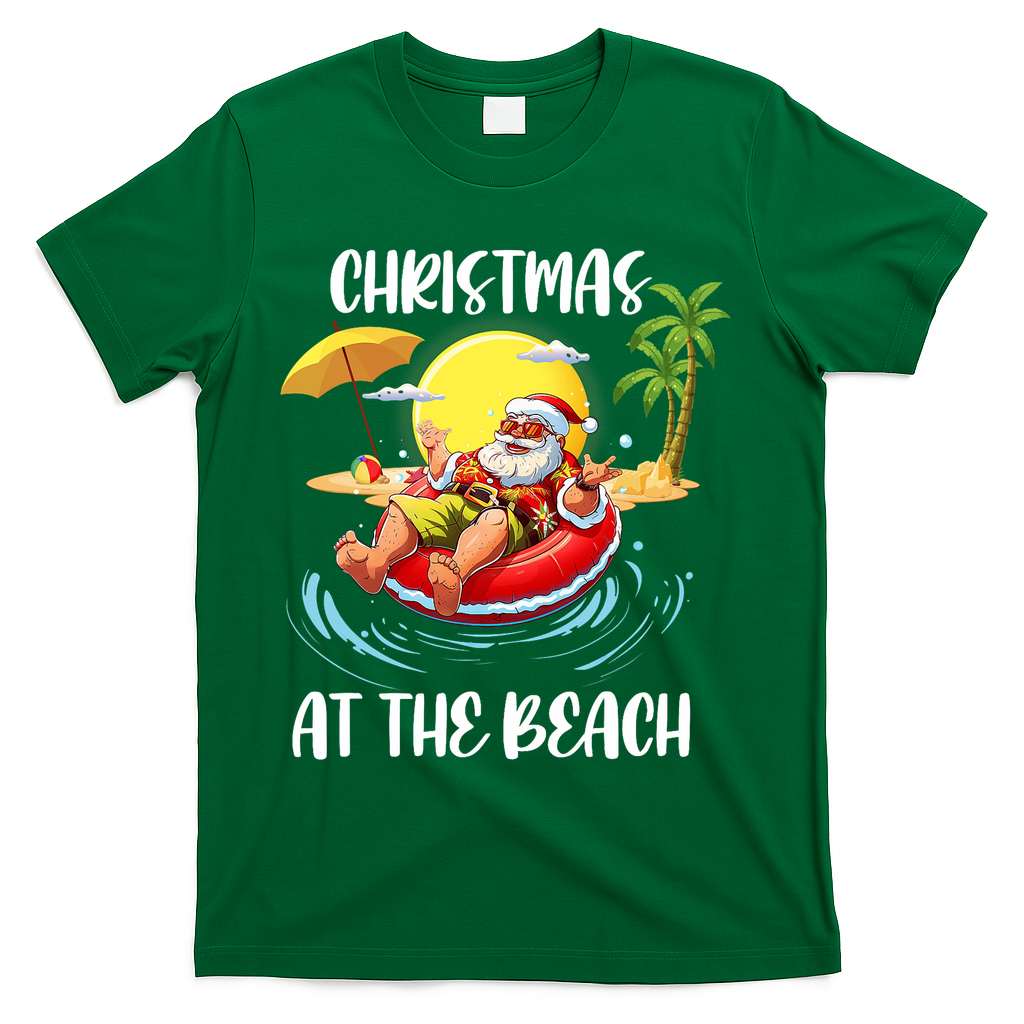 Christmas At The Beach Santa Summer Vacation Beach In July T-Shirt - Green