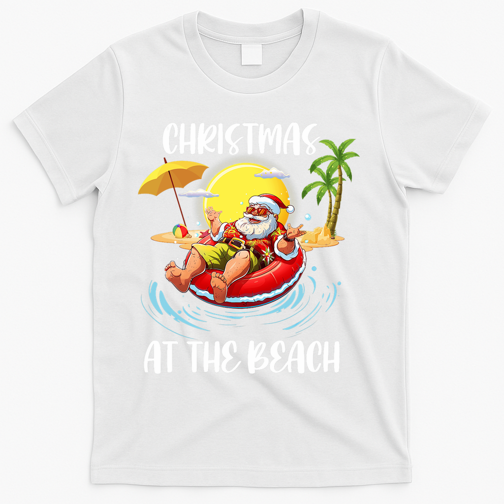 Christmas At The Beach Santa Summer Vacation Beach In July T-Shirt - White