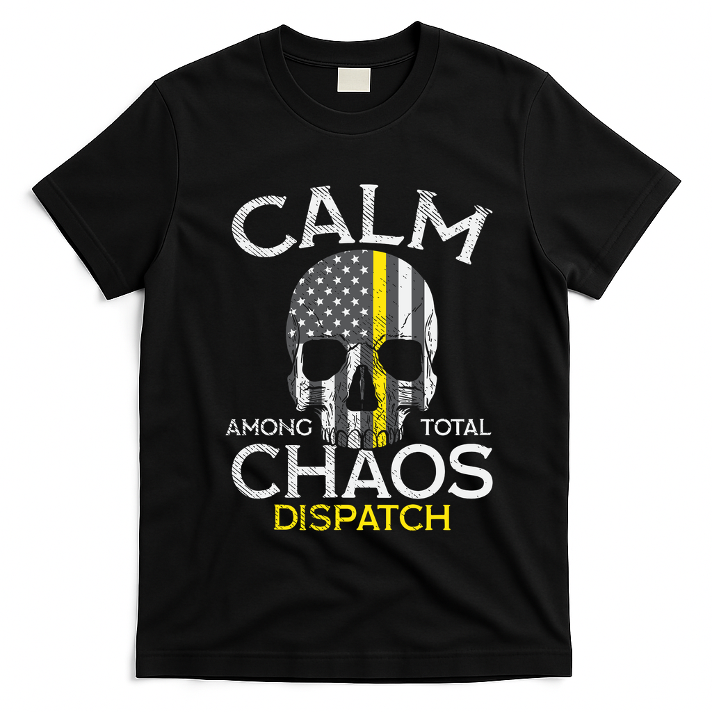 Calm Among Total Chaos 911 Dispatcher Us Flag T-Shirt - Black