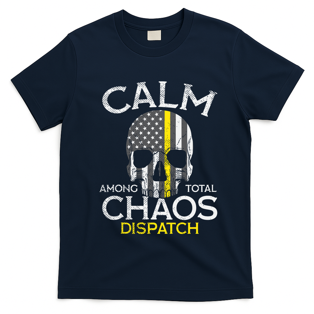 Calm Among Total Chaos 911 Dispatcher Us Flag T-Shirt - Navy Blue