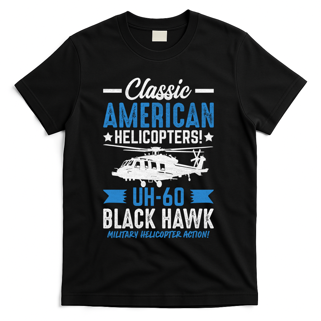 Classic American UH-60 Black Hawk Helicopter T-Shirt - Black