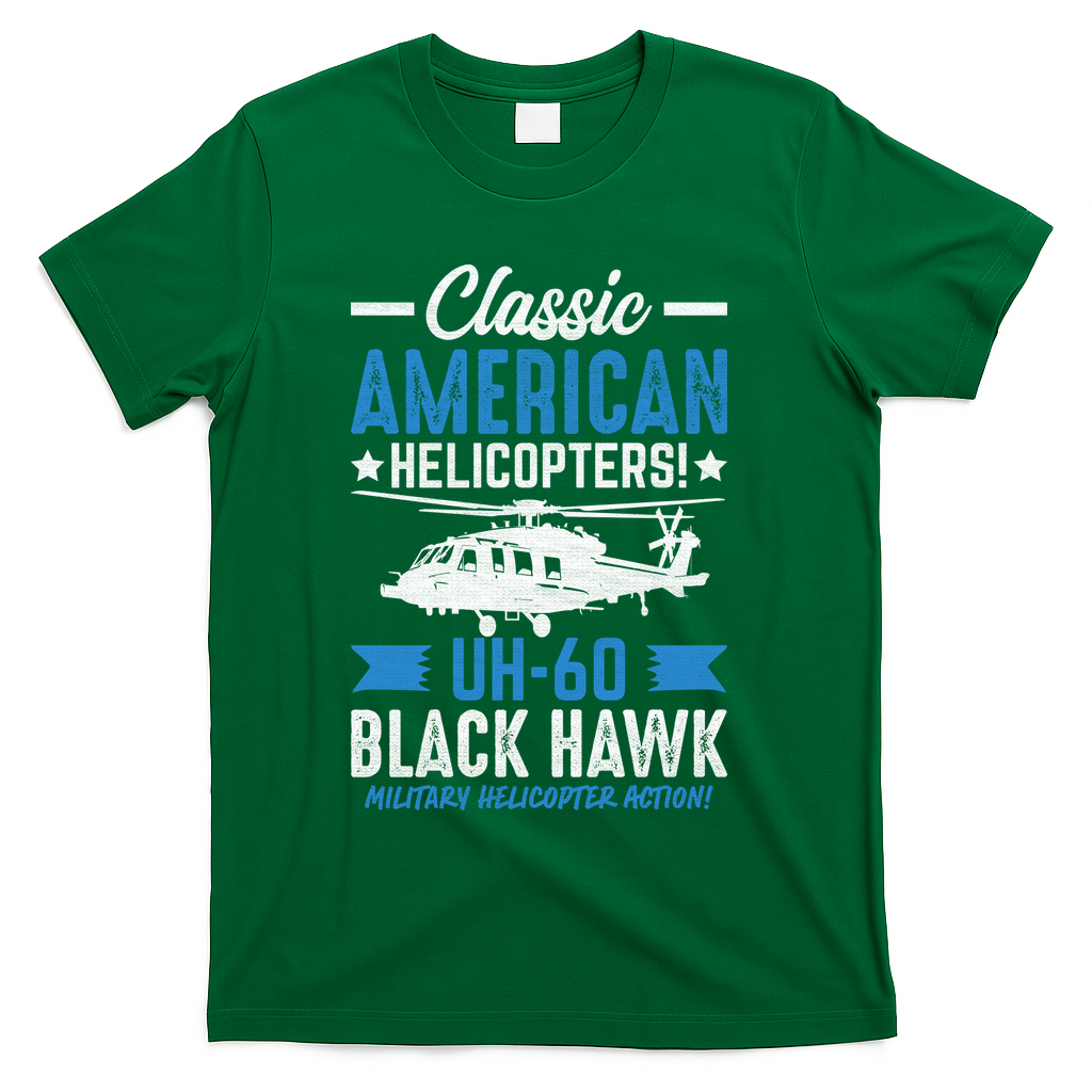 Classic American UH-60 Black Hawk Helicopter T-Shirt - Green