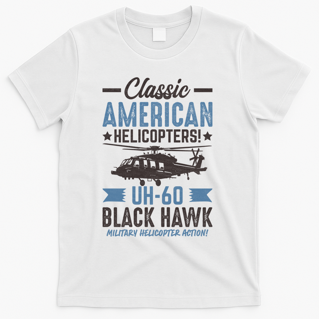 Classic American UH-60 Black Hawk Helicopter T-Shirt - White
