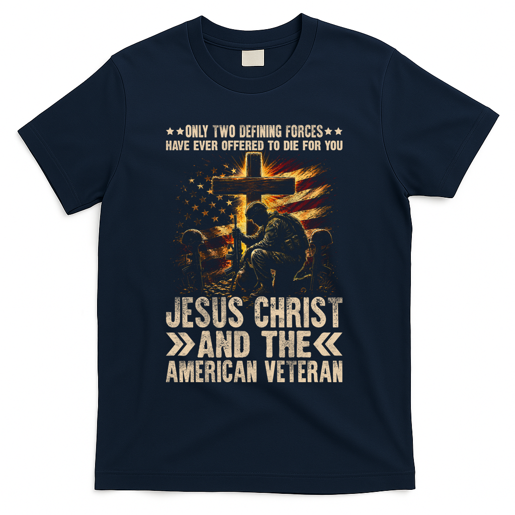 Christian American Veteran Patriotic Memorial Jesus Gift T-Shirt - Navy