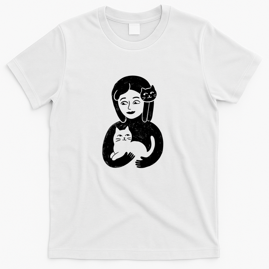 Cats and woman - White