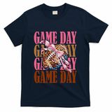 Coquette Bow American Football Game Day Thanksgiving Autumn T-Shirt - Navy