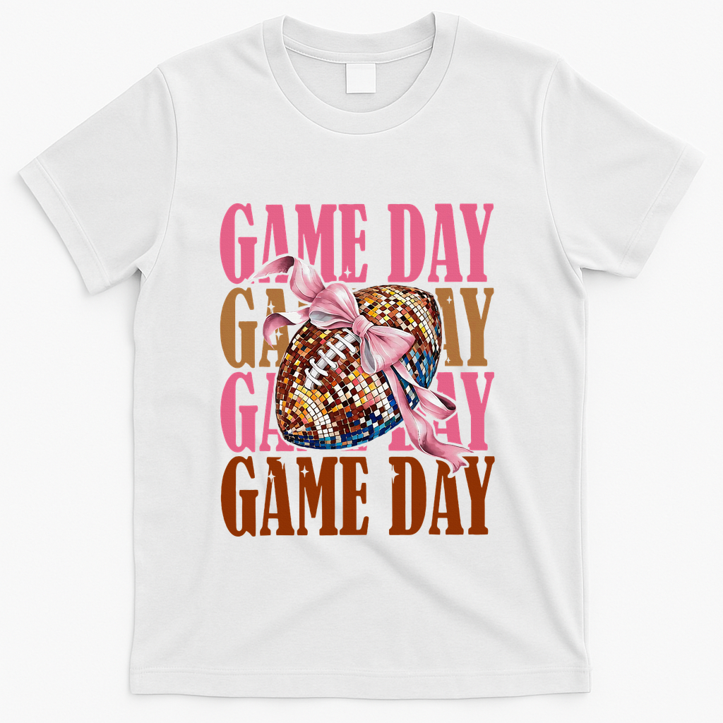 Coquette Bow American Football Game Day Thanksgiving Autumn T-Shirt - White
