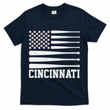 Cincinnati Baseball Bat American Flag T-Shirt - Navy