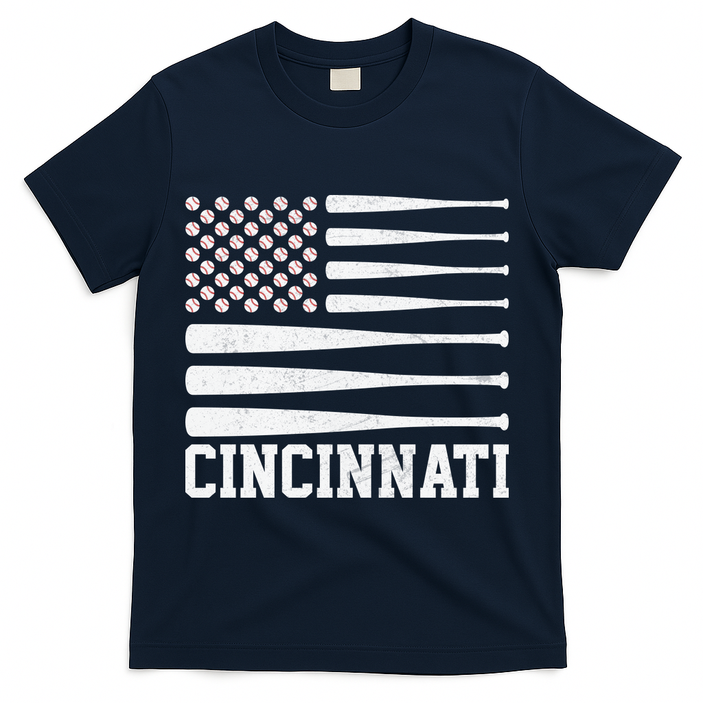 Cincinnati Baseball Bat American Flag T-Shirt - Navy