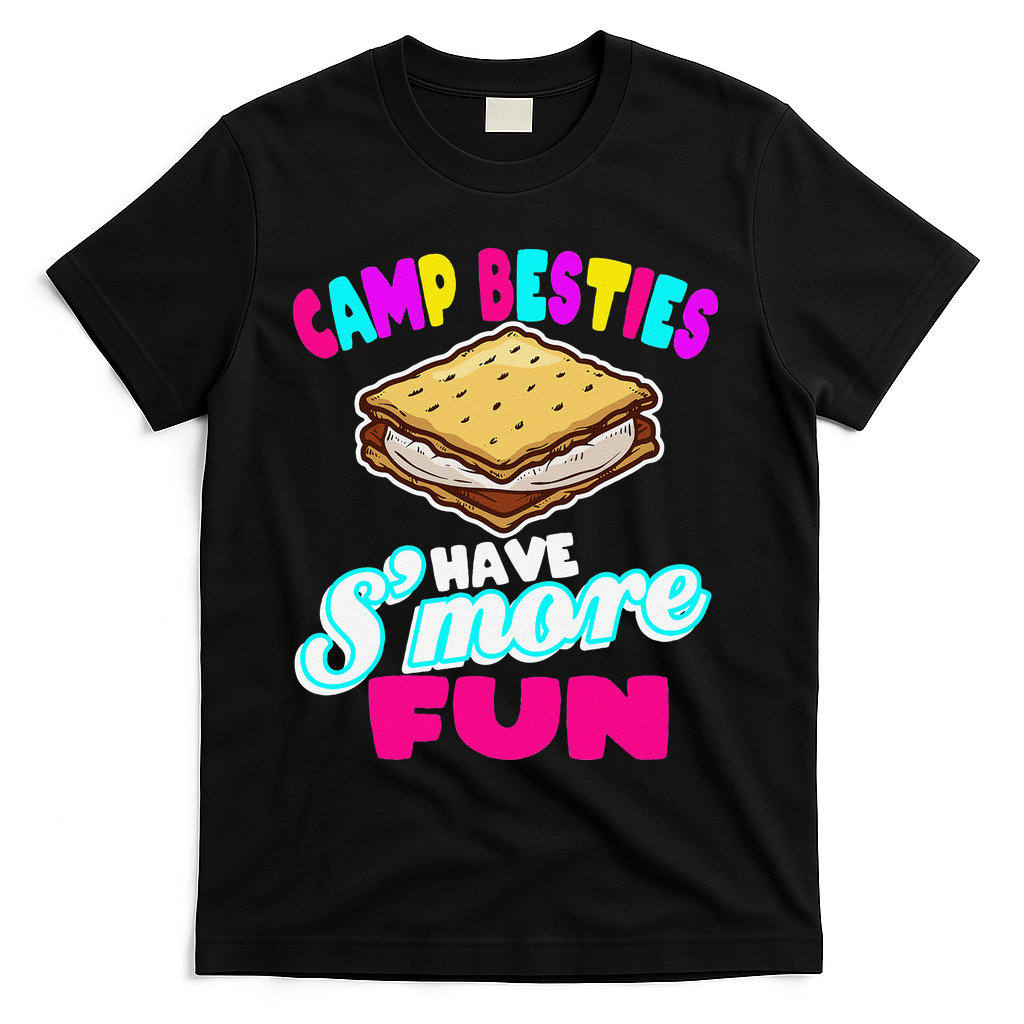 Camp Besties Best Friend Summer Camping Funny Smore Fun T-Shirt - Black