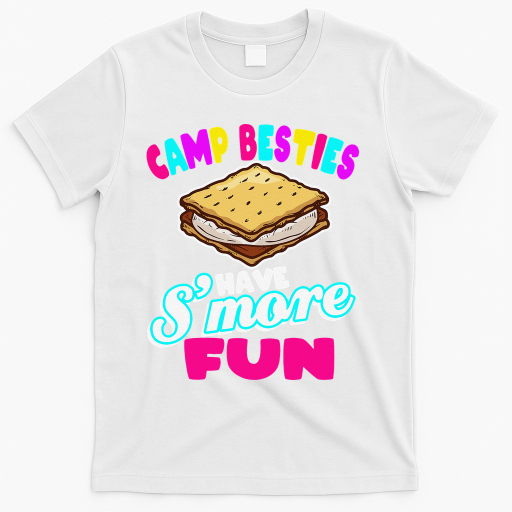 Camp Besties Best Friend Summer Camping Funny Smore Fun T-Shirt - White
