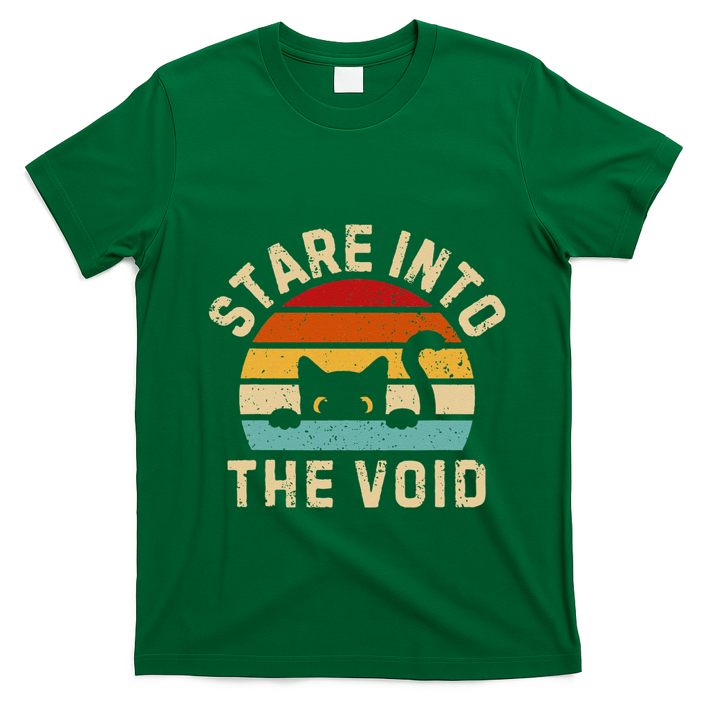 Cute Black Cat Stare Into The Void T-Shirt - Irish Green