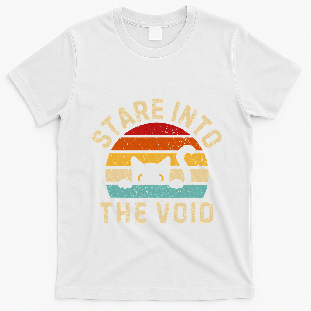 Cute Black Cat Stare Into The Void T-Shirt - White