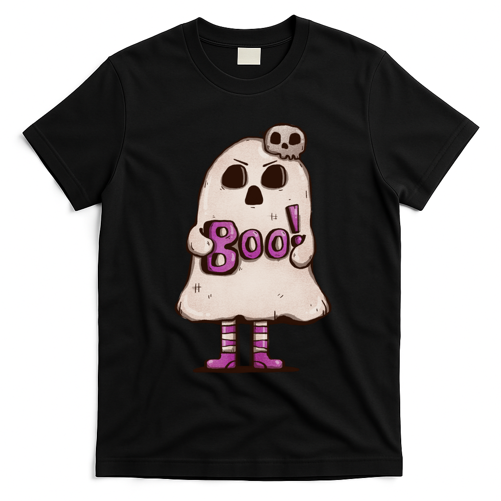 Cute Boo Creepy Scary Skull Skeleton T-Shirt - Black