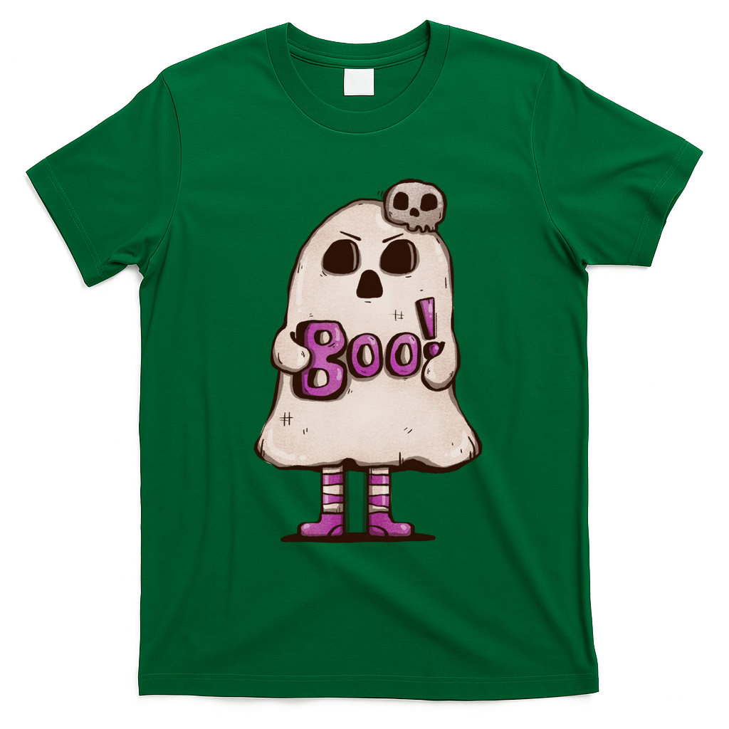 Cute Boo Creepy Scary Skull Skeleton T-Shirt - Irish Green