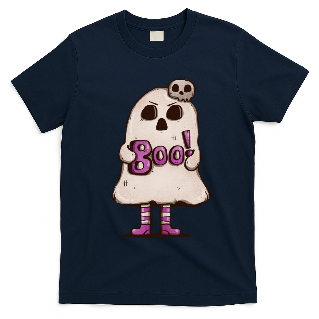 Cute Boo Creepy Scary Skull Skeleton T-Shirt - Navy Blue