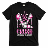 Crush Breast Cancer Awareness Bling Pink Ribbon T-Shirt - Black