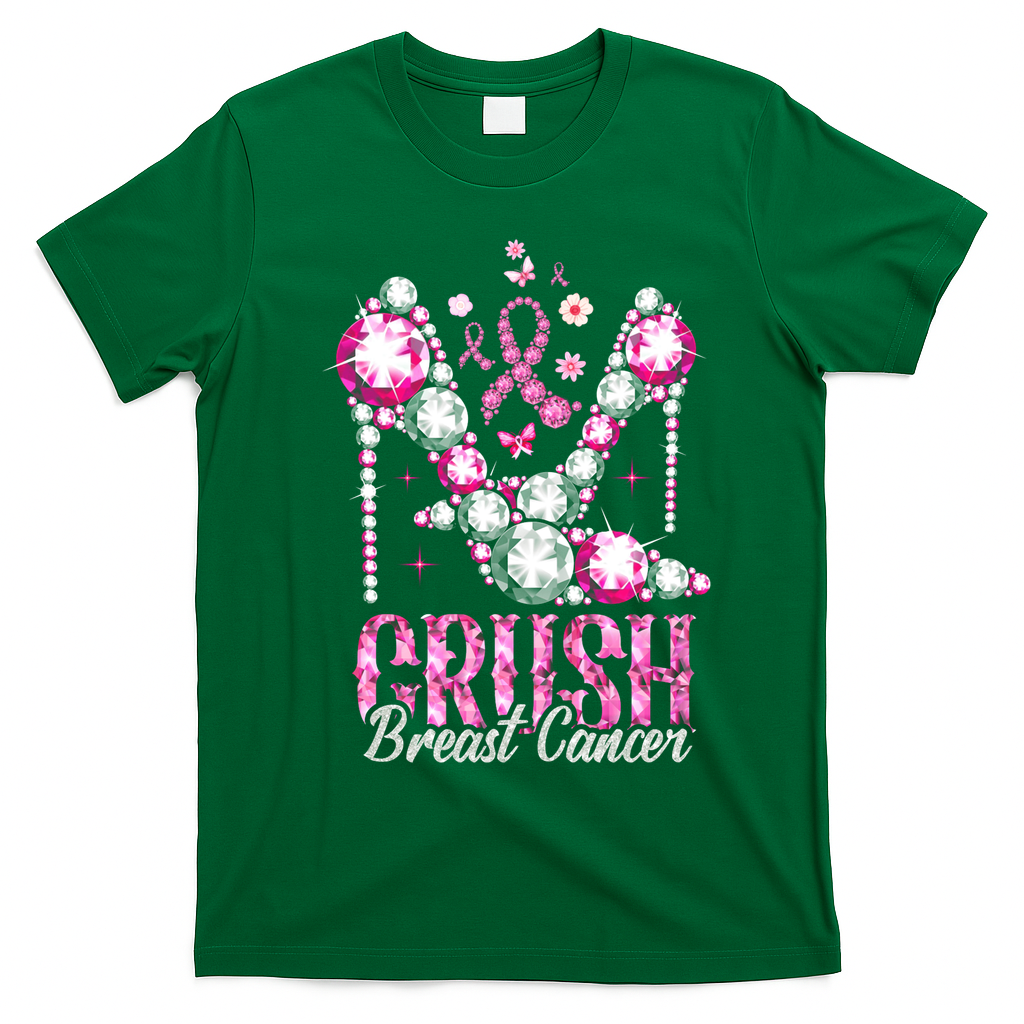 Crush Breast Cancer Awareness Bling Pink Ribbon T-Shirt - Irish Green