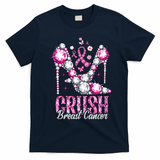 Crush Breast Cancer Awareness Bling Pink Ribbon T-Shirt - Navy Blue