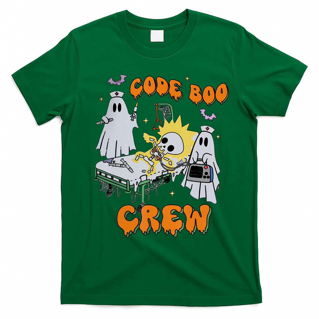 Code Boo Crew Funny Ghost Nurse Halloween Costume T-Shirt - Irish Green