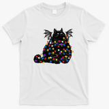 Chonky Bat Cat In Christmas Lights - White