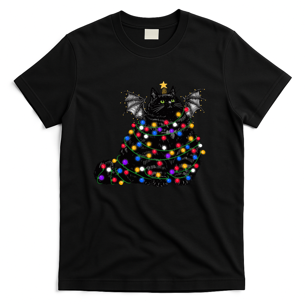 Chonky Bat Cat Christmas Tree Lights Star Version - Black