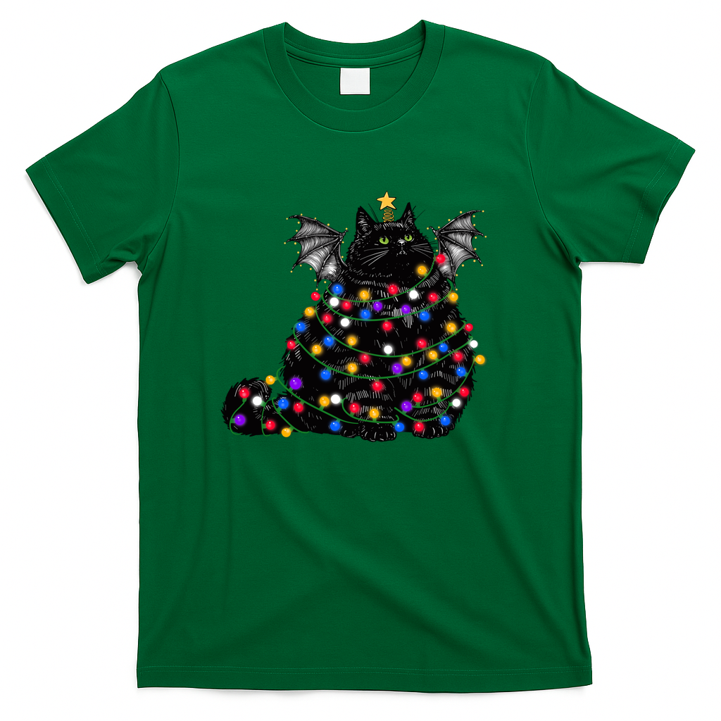 Chonky Bat Cat Christmas Tree Lights Star Version - Green