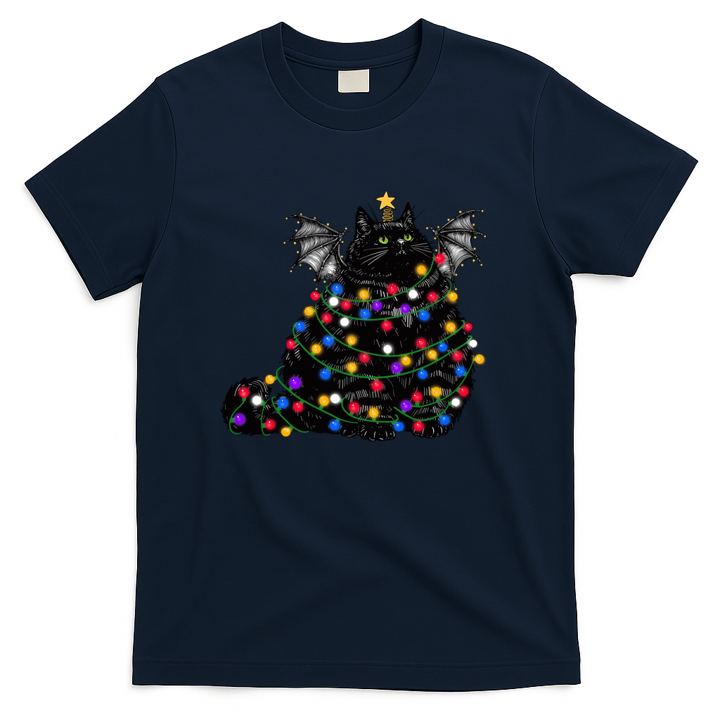 Chonky Bat Cat Christmas Tree Lights Star Version - Navy