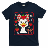 Coquette Bow Cute Strawberry Goose Lover Girly Summer Vibes T-Shirt - Navy