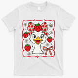 Coquette Bow Cute Strawberry Goose Lover Girly Summer Vibes T-Shirt - White
