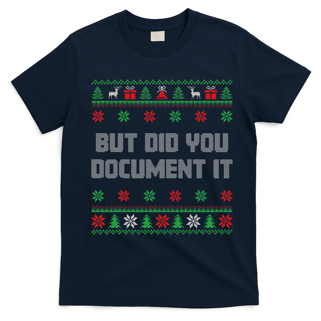 Christmas But Did You Document It Ugly Office Party Sweater T-Shirt - Navy Blue