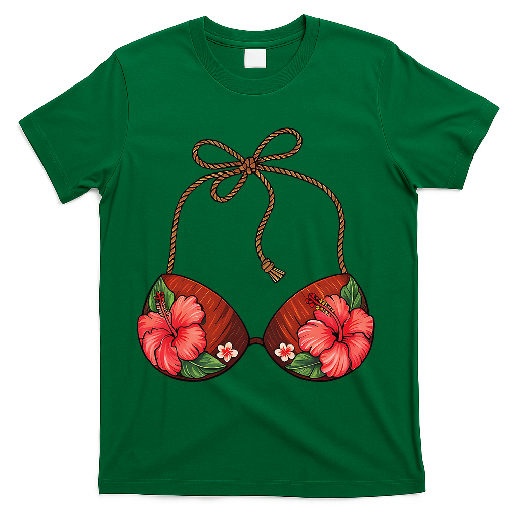 Coconut Bra Flower Boobs Funny Coconut Summer Aloha Beach T-Shirt - Green