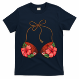 Coconut Bra Flower Boobs Funny Coconut Summer Aloha Beach T-Shirt - Navy