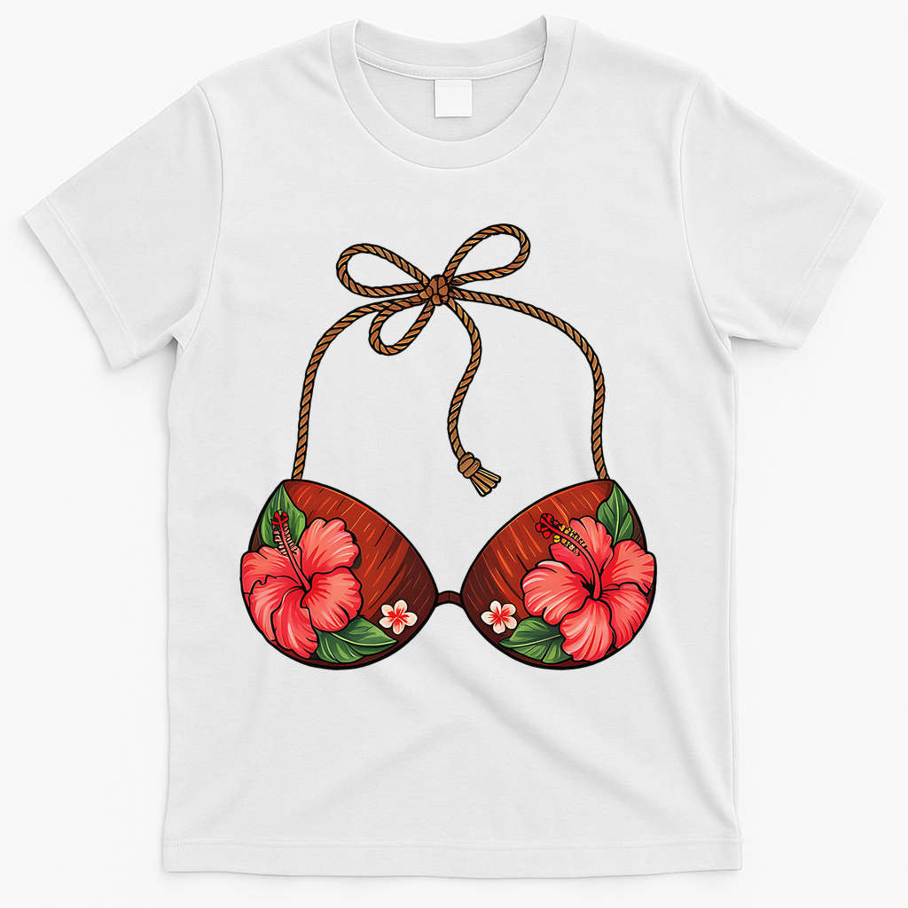 Coconut Bra Flower Boobs Funny Coconut Summer Aloha Beach T-Shirt - White