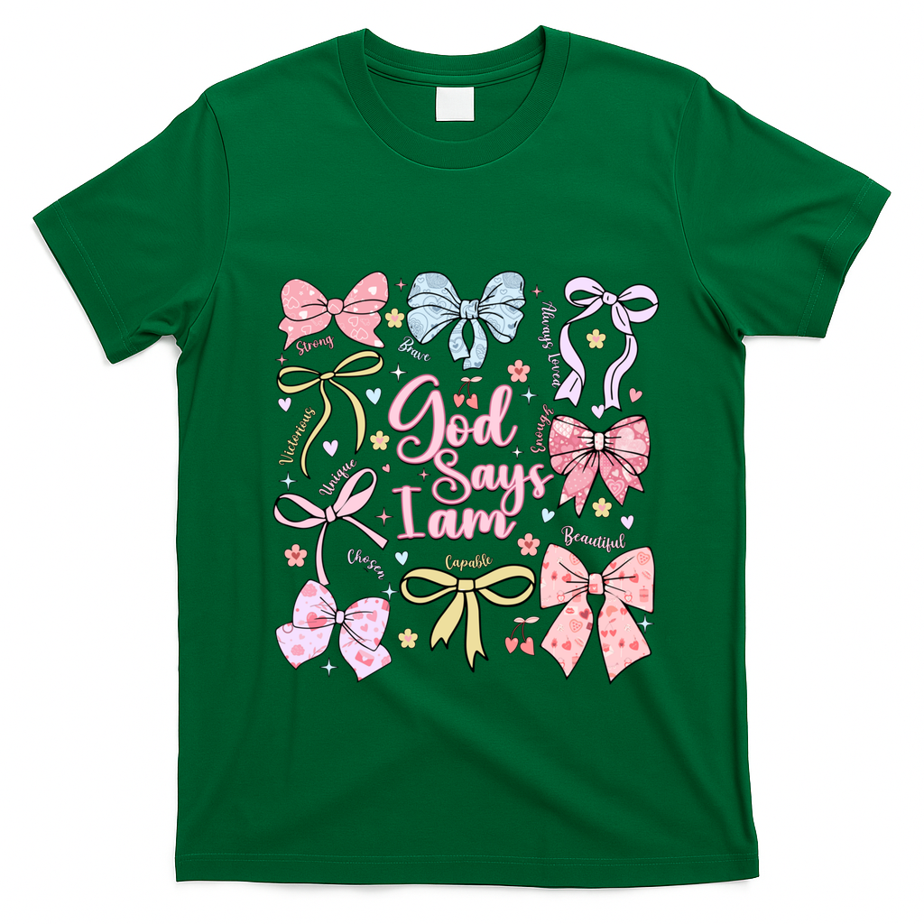 Coquette Bow God Says I Am Valentine Christian Grunge Cool Gift T-Shirt - Irish Green