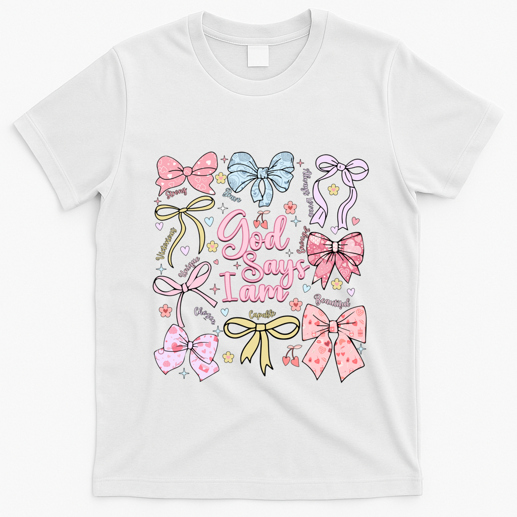 Coquette Bow God Says I Am Valentine Christian Grunge Cool Gift T-Shirt - White