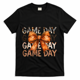Coquette Bow Game Day American Football Autumn Thanksgiving T-Shirt - Black