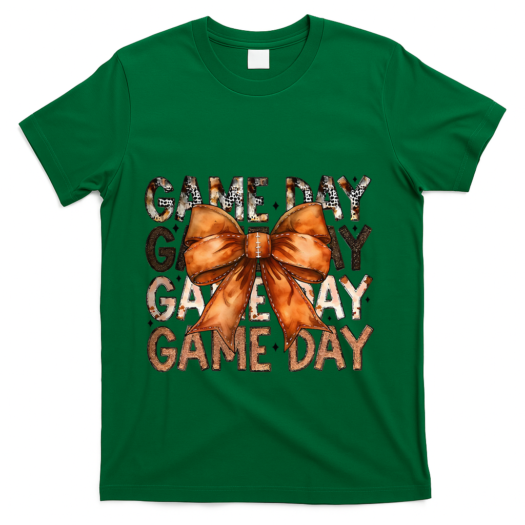Coquette Bow Game Day American Football Autumn Thanksgiving T-Shirt - Green