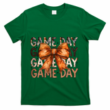 Coquette Bow Game Day American Football Autumn Thanksgiving T-Shirt - Green