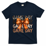 Coquette Bow Game Day American Football Autumn Thanksgiving T-Shirt - Navy