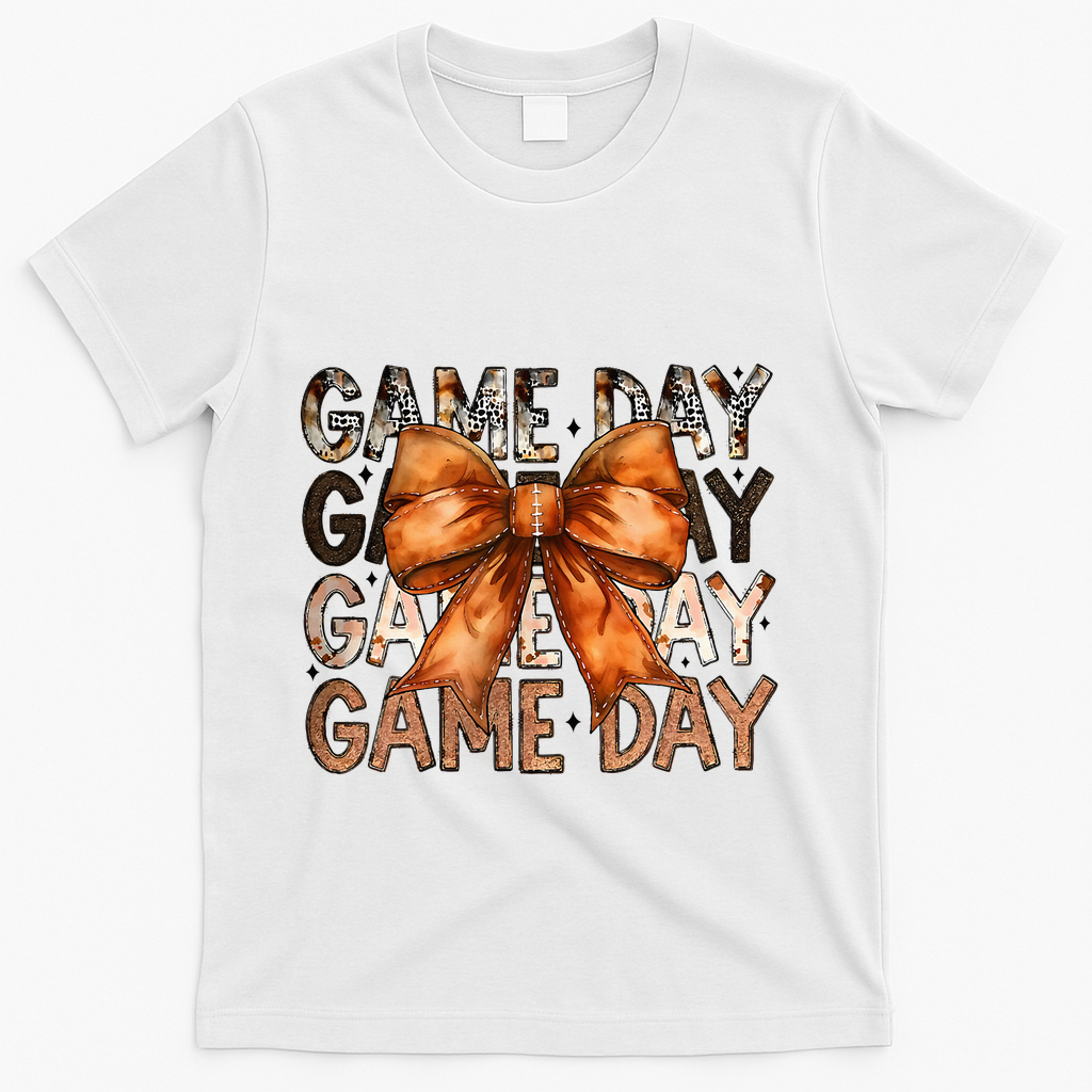 Coquette Bow Game Day American Football Autumn Thanksgiving T-Shirt - White