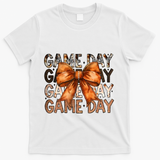 Coquette Bow Game Day American Football Autumn Thanksgiving T-Shirt - White