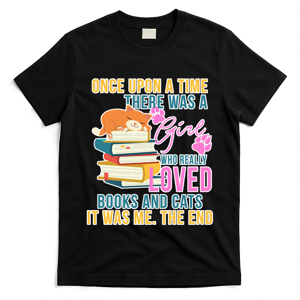 Cat And Books Girl T-Shirt