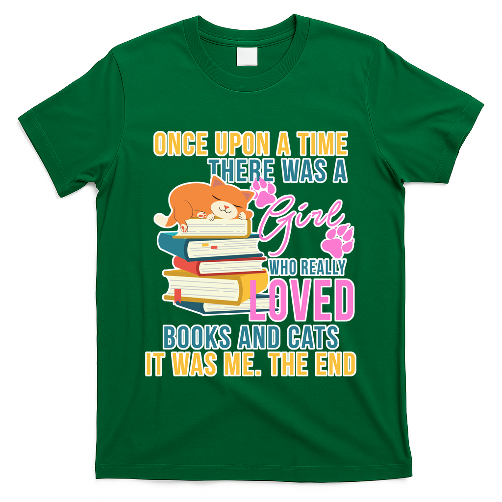 Cat And Books Girl T-Shirt