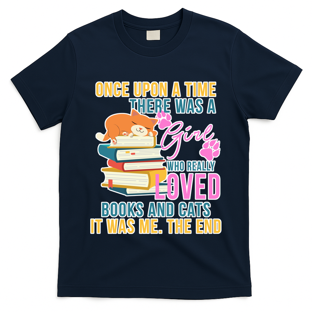 Cat And Books Girl T-Shirt