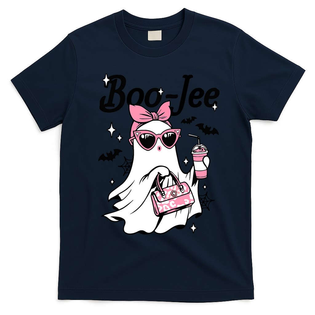 Cute Boo Jee Ghost Halloween Bandana Ghost Coffee T-Shirt - Navy Blue