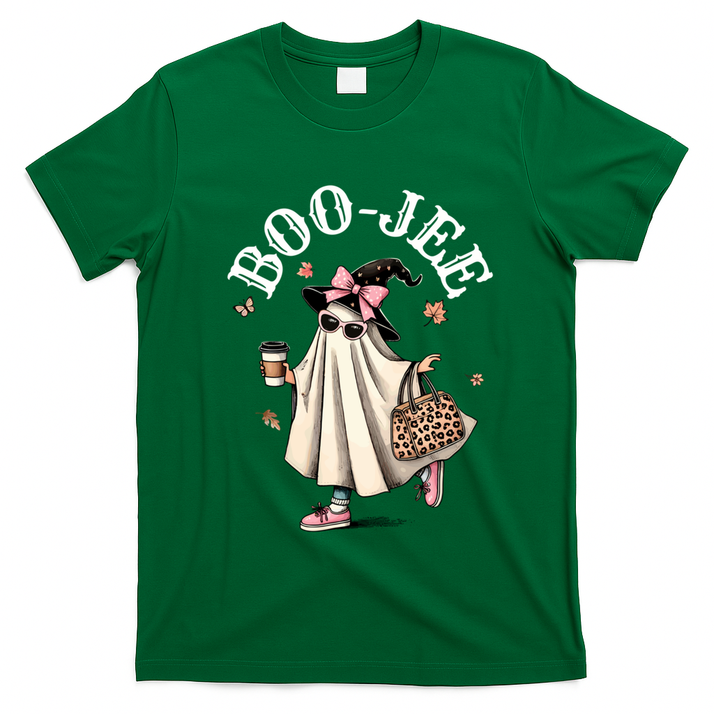 Cute Boo Jee Ghost Halloween Leopard Ghost Coffee Funny Gift T-Shirt - Irish Green